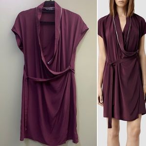 BNWT ALLSAINTS 100% silk Adria Dress Zipper Wrap Burgundy 🍷